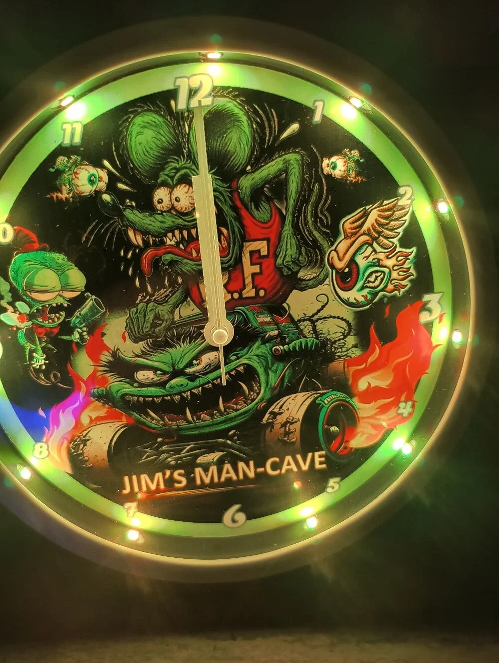 Neon Green Rat Fink Style LED Wall Clock - Jim's Man-Cave